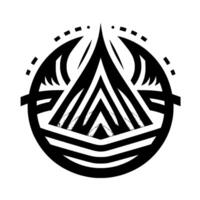 Geometric Tribalinspired black and white featuring a central triangle within a circular frame, with sharp angles and stylized details, suggesting a symbol or emblem. vector