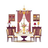 Stylish Long Dining Room Setup Icons vector