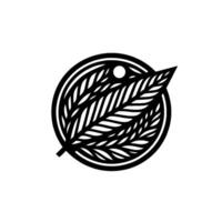 Stylized Monochrome Botanical Emblem A Circular with Overlapping Fernlike Leaves, Dot and Outlined Circle. vector