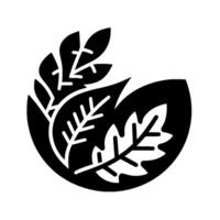 Stylized Black and White Leaf Arrangement A modern emblem with overlapping foliage inside a circular silhouette. vector