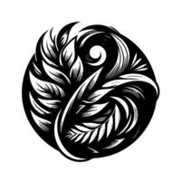 Intricate Circular Floral in Black and White with Swirls and Leaf Motifs, Isolated on a White Background. vector
