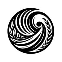 Black and white circular ornamental composed of stylized organic elements, resembling swirling patterns and leaflike motifs. vector