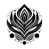 Symmetrical Black and White Floral with Dots and Geometric Shapes in a Minimalist Style vector