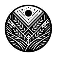 Circular Black White Geometric with Celestial Botanical Elements, Symbolic Art vector