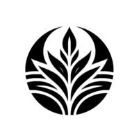 Black and White Botanical Circular featuring stylized leaves within a circle, evoking a sense of growth and harmony. vector