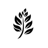 Monochromatic stylized botanical illustration featuring a central stem adorned with symmetrical, dark leaves set against a clean white background. vector