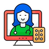 A unique flat design icon of online doctor vector