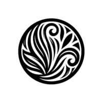 Bold Black and White Floral Mandala with Swirls and Leaflike Elements Enclosed Within a Circular Frame on a Clean White Backdrop. vector