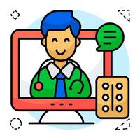 A unique flat design icon of online doctors vector
