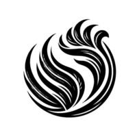 A monochromatic, stylized illustration of a symmetrical, avianlike form composed of flowing, curved elements in black against a white background, evoking a sense of harmony and balance. vector