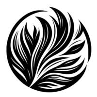 Black White Floral Abstract in Circular Frame, Symbolizing Growth and Organic Forms. vector