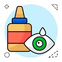 An icon flat design of droppers bottle with eyeball, eye drops vector