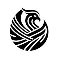 Striking Black and White Eagle , Geometric and Stylized, Showcasing a Bird Within an Orb, Symbolic of Power and Focus. vector