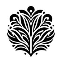 Symmetrical Black Floral on White Background, Featuring Leafy and Curvilinear Elements in a Style. vector