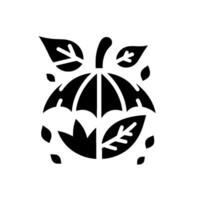 A minimalistic black and white illustration of an umbrella shape combined with leaf imagery, representing autumn. vector