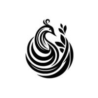 Minimalist Black and White Peacock with Branch Embellishment, Clean Lines, and Ornamental on a Plain White Background. vector