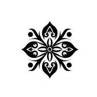 Intricate Black Floral Motif with Symmetrical on a White Background, Depicting Elegant Curves and Detailed Ornamentation. vector