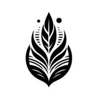 Elegant Black and White Leaf with Geometric Elements on a Clean White Background A Modern Botanical Illustration. vector