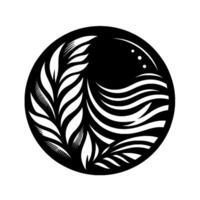 Abstract Black and White Circular with Plant Motif and Wavy Lines A Minimalist, Composition. vector