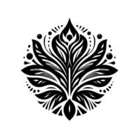Intricate Black and White Floral Mandala with Symmetrical Leaf Patterns, Elegant Dots, and a Modern Aesthetic on a White Background. vector