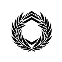A symmetrical black and white emblem featuring a laurel wreath surrounding a geometric chevronshaped , evoking a sense of prestige and classic elegance. vector