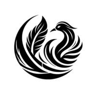 Abstract Black and White Circular Phoenix , Illustrating Elegance with Symbolic Feathers and Curves, Isolated on White. vector