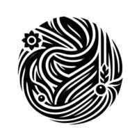Harmonious Black White Floral and Botanical Composition Encased Within a Circular Motif, Illustrating Interconnectedness and Balance. vector