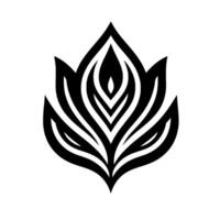 Stylized Black and White Floral with Symmetrical Petals and Central Point against a White Background. vector
