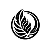 A stylized black feather encapsulated within a circular frame, a minimalist on a white background, evoking natural elegance. vector