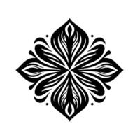 Symmetrical Black and White Floral Mandala with Detailed Petal Patterns Centered on a Clean White Backdrop vector