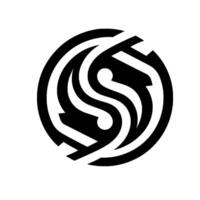 A striking, symmetrical black and white circular featuring an intertwined, abstract of curved lines, resembling an S and flowing shapes, with minimalist aesthetic on white. vector