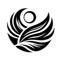 Abstract Black and White Circular Featuring Stylized Waves, Leaves, and a Central Circle, on a Clean White Background vector