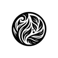 Symmetrical Black and White Round with Abstract Leaf and Swirl Pattern, Simple and Artistic. vector