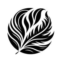 Stylized Black Feather Within a Circle Elegant Illustration on White Background, Clean Lines and Organic . vector