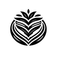 Symmetrical Black and White Apple with Leaves, Featuring Striped Interior and Circular Outline on White Background vector
