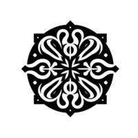 Symmetrical Black and White Ornamental Floral Mandala with Rounded Petals, Decorative Patterns and Circular Frame. vector