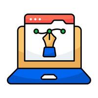 Pen with nodes on web page, bezier tool icons vector