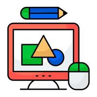 Math shapes inside monitor, geometric shapes icon vector