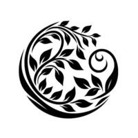 Elegant Black White Circular Botanical Detailed Leaves, Branches, and Swirls in a Minimalist Composition. vector