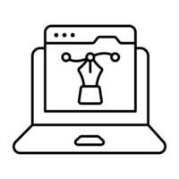 Pen with nodes on web page, bezier tool icon linear vector