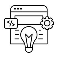 Lightbulb with gear, linear icon of coding ideas vector