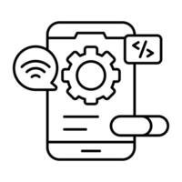 A linear unique design icon of mobile setting vector