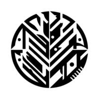 Black and White Geometric Circular Featuring Abstract LeafLike and Segmented Forms, Decorative and Modern. vector