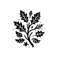 Elegant Black and White Illustration of a Detailed Branch with Leaves, Modern Botanical on White Background. vector
