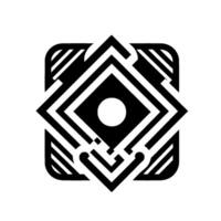 Geometric Black and White Emblem A SquareFramed Diamond Motif with a Central Circle and Angled Line Patterns. vector