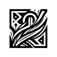 A symmetrical, modern square with geometric shapes and flowing organic elements, rendered in bold black and white. vector