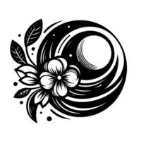 Elegant Black and White Floral Composition with a Circular Frame, Leaves, and Dot Elements. vector