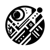 Circular Abstract in Black and White, Featuring Geometric Shapes, Celestial Elements, and Modern Composition. vector