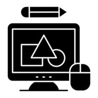 Math shapes solid inside monitor, geometric shapes icon vector