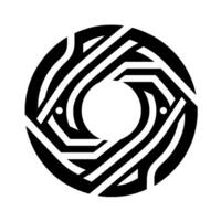 Abstract Geometric Black and White Circular with a Central Hole and Intersecting Lines, Minimalist Aesthetic vector